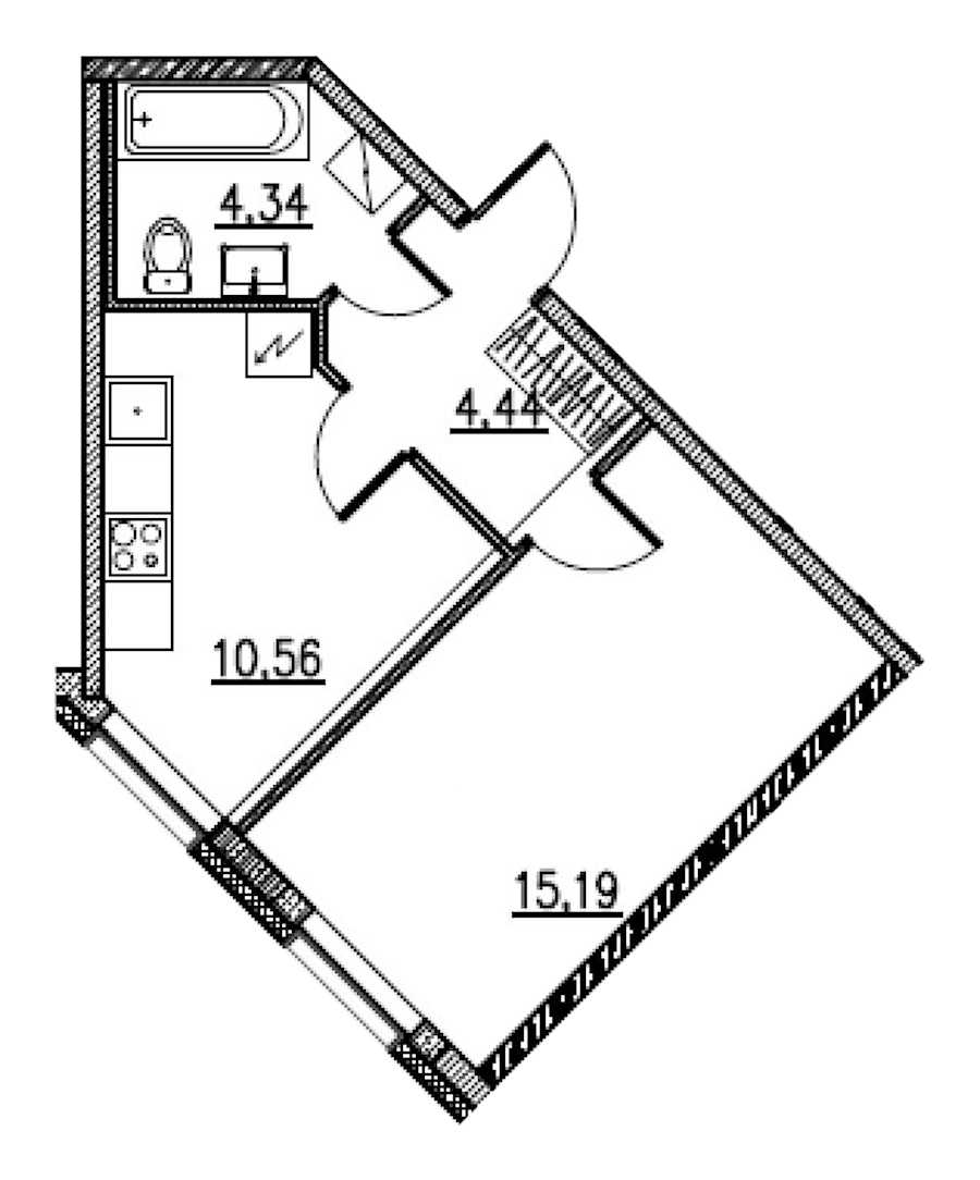 Однокомнатная квартира в : площадь 34.53 м2 , этаж: 2 – купить в Санкт-Петербурге